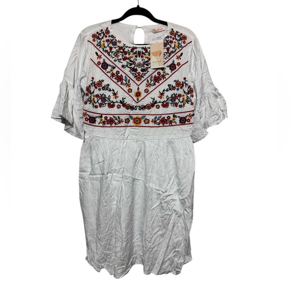 NWT Embroidered Floral Boho White‎ Dress Small Vacation Island Beach Colorful